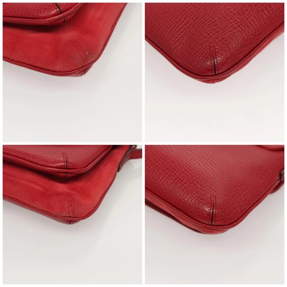 LOEWE Anagram Shoulder Bag Suede Leather Red Gold Auth sw697 - Picture 14 of 16